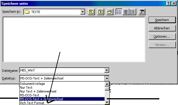 Screenshot: Dialogbox 'Speichern unter', Klappmenü 'Dateityp'